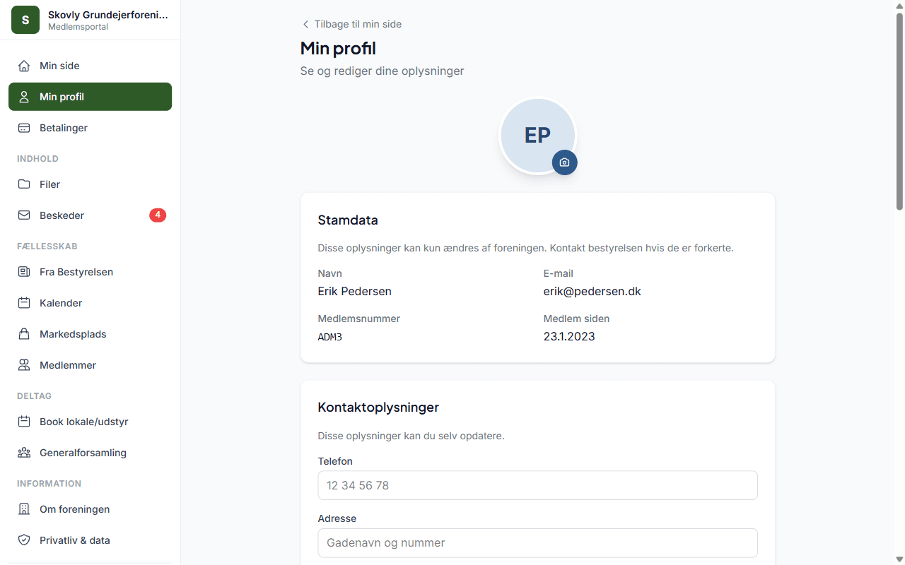 Medlemsportal med selvbetjening