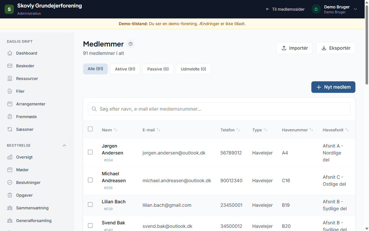 Medlemskartotek - screenshot fra Foreningsstyring